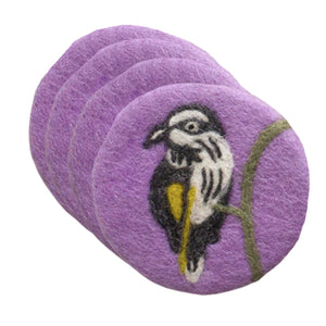 Songbird - New Holland Honeyeater & Banksia Felt set of 4 Felt Coasters - Nepal