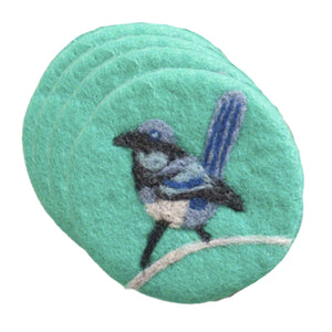 Songbird - Superb Fairy Wren & Boronia set of 4 Felt Coasters - Nepal