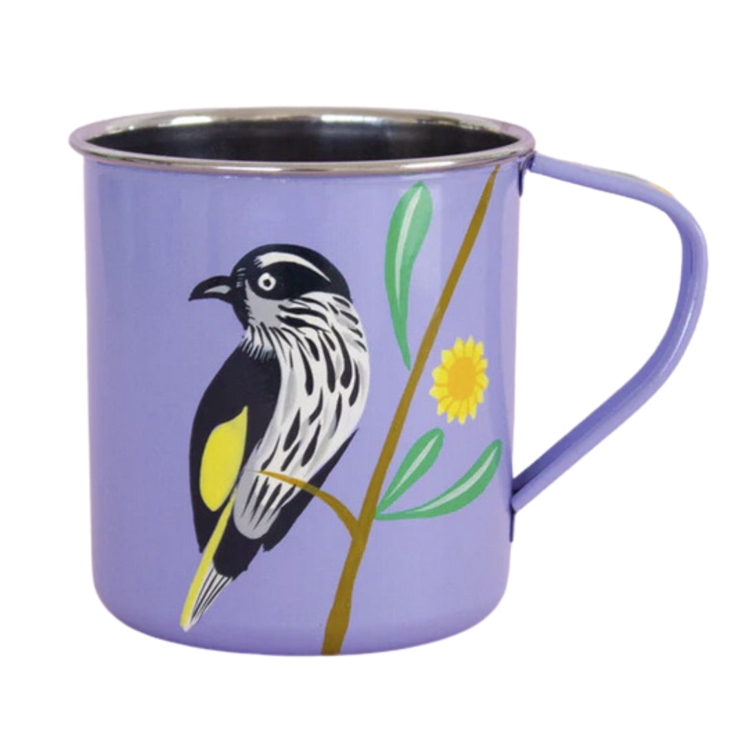 Songbird New Holland Honeyeater & Banksia Hand-Painted Enamelware Mug - India-