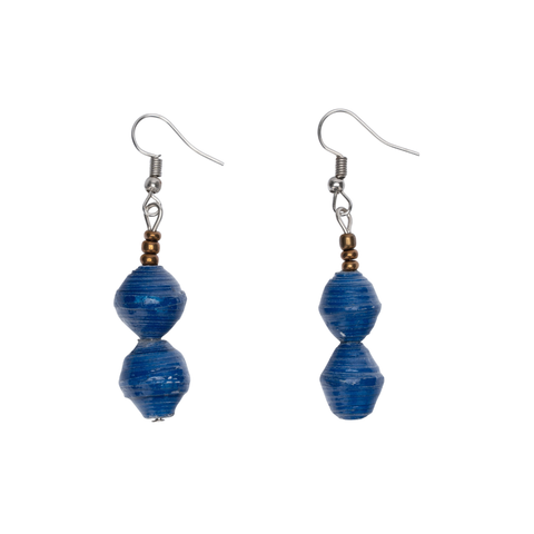 Afribeads - Double Drop Earrings - Dark Blue - Uganda