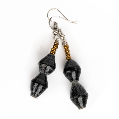 Afribeads - Double Drop Earrings - Black - Uganda