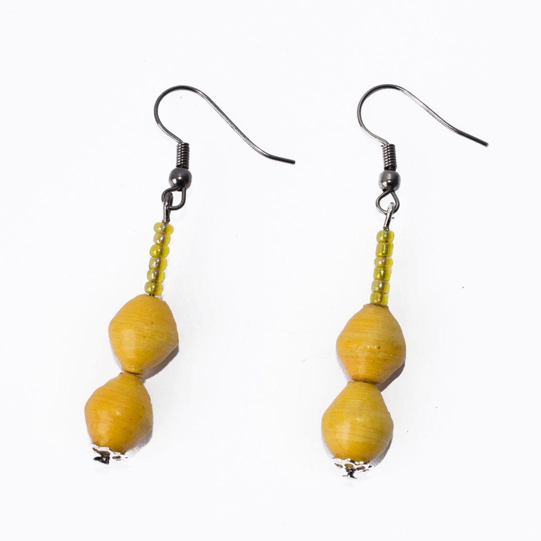 Afribeads - Double Drop Earrings - Dark Yellow - Uganda