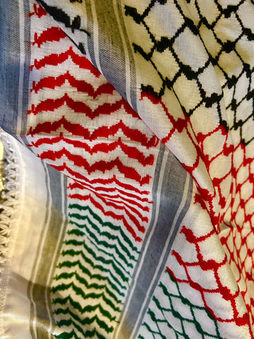 Red, Green & Black on White - Kufiya - Palestine