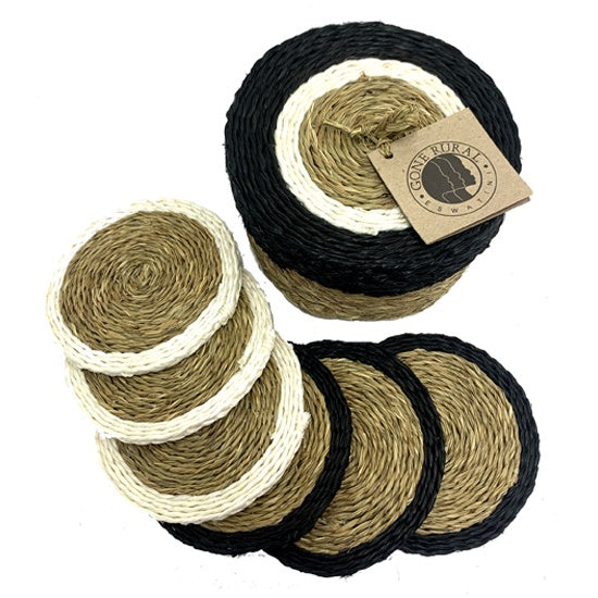 Gone Rural - Woven Grass Coasters & Box - Black & White- Eswatini