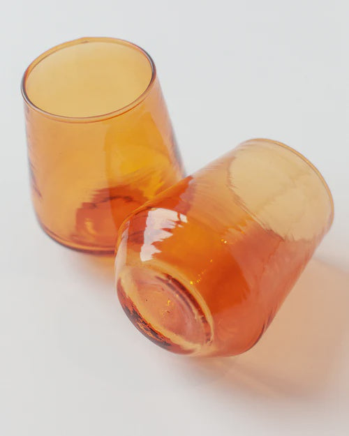 Creative Women - Handblown Hammered Tumbler Glass - Amber - India