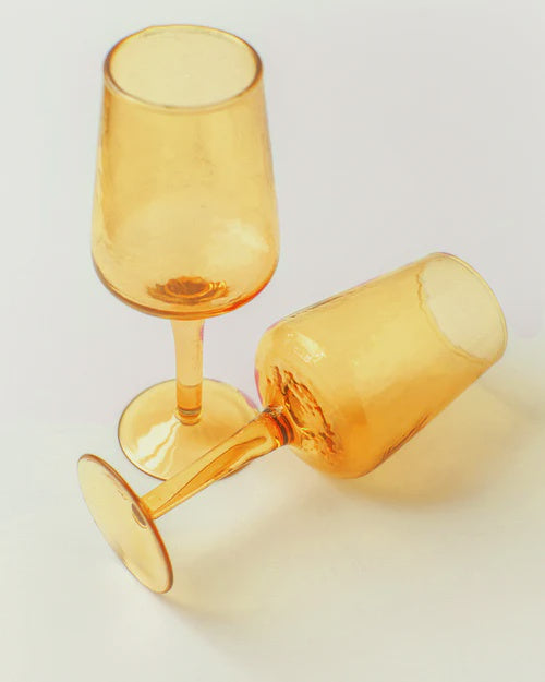 Creative Women - Handblown Hammered Wine Glass - Amber - India