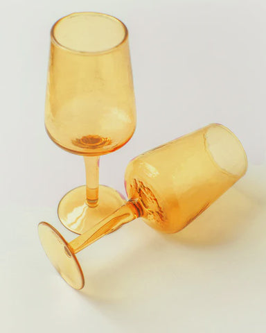 Creative Women - Handblown Hammered Wine Glass - Amber - India