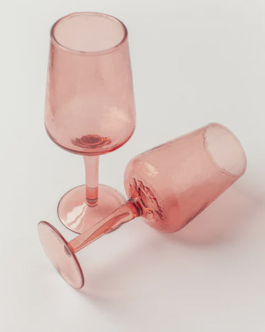 Creative Women - Handblown Hammered Wine Glass - Blush Pink - India