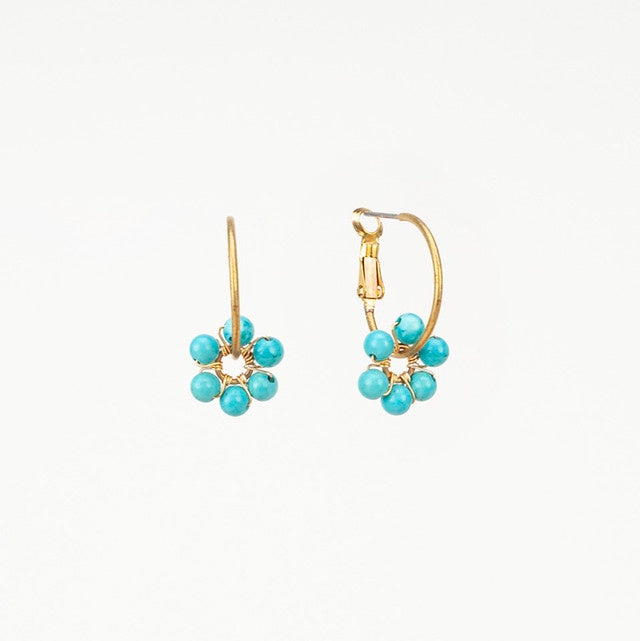 Altiplano - Turquoise Daisy Charm Hoop Earrings - Guatamala