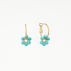 Altiplano - Turquoise Daisy Charm Hoop Earrings - Guatamala