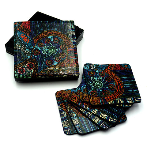 Better World Arts - Lacquer & Papier Mache Coasters - 4 set - Design: Julie Woods - India