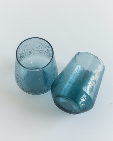 Creative Women - Handblown Hammered Tumbler Glass - Dusty Blue - India