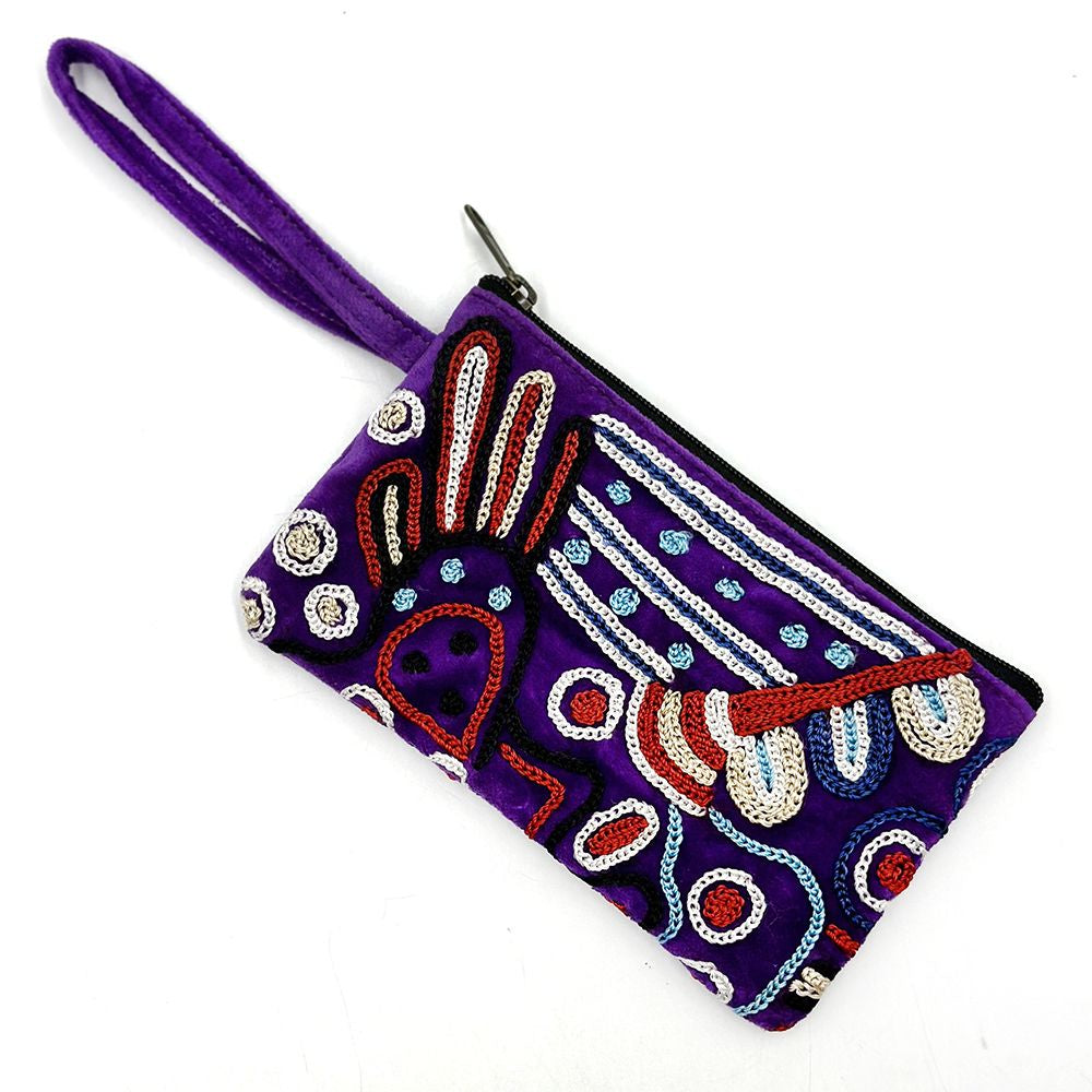 Embroidered Purple Velvet Toiletry Bag - Andrea Mimpitja Adamson - India