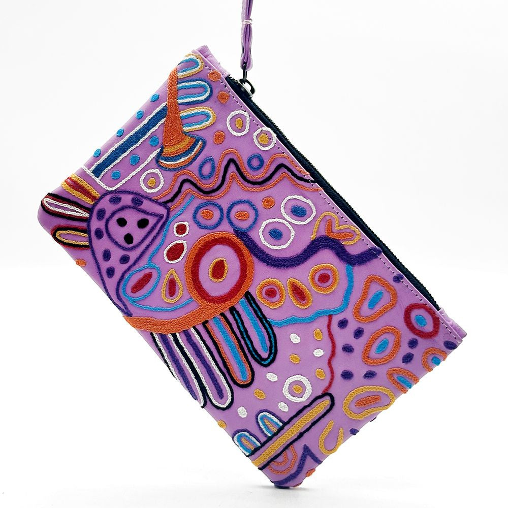 Embroidered Leather Clutch - Andrea Mimpitja Adamson  - India