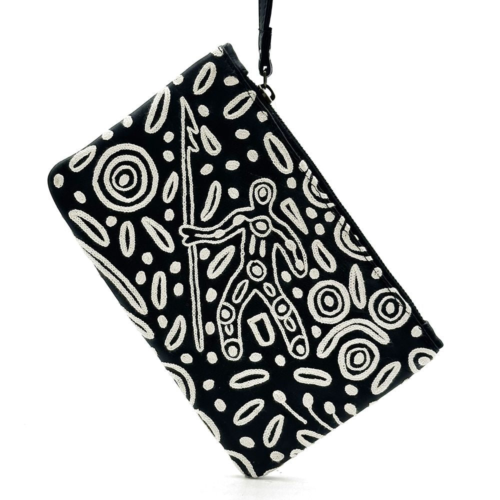 Embroidered Black Leather Clutch - Stephan Pitjara Martin - India