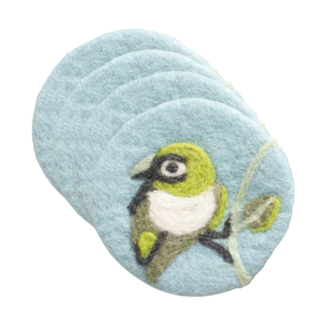 Songbird -  Silvereye & Correa Felt set of 4 Felt Coasters - Nepal