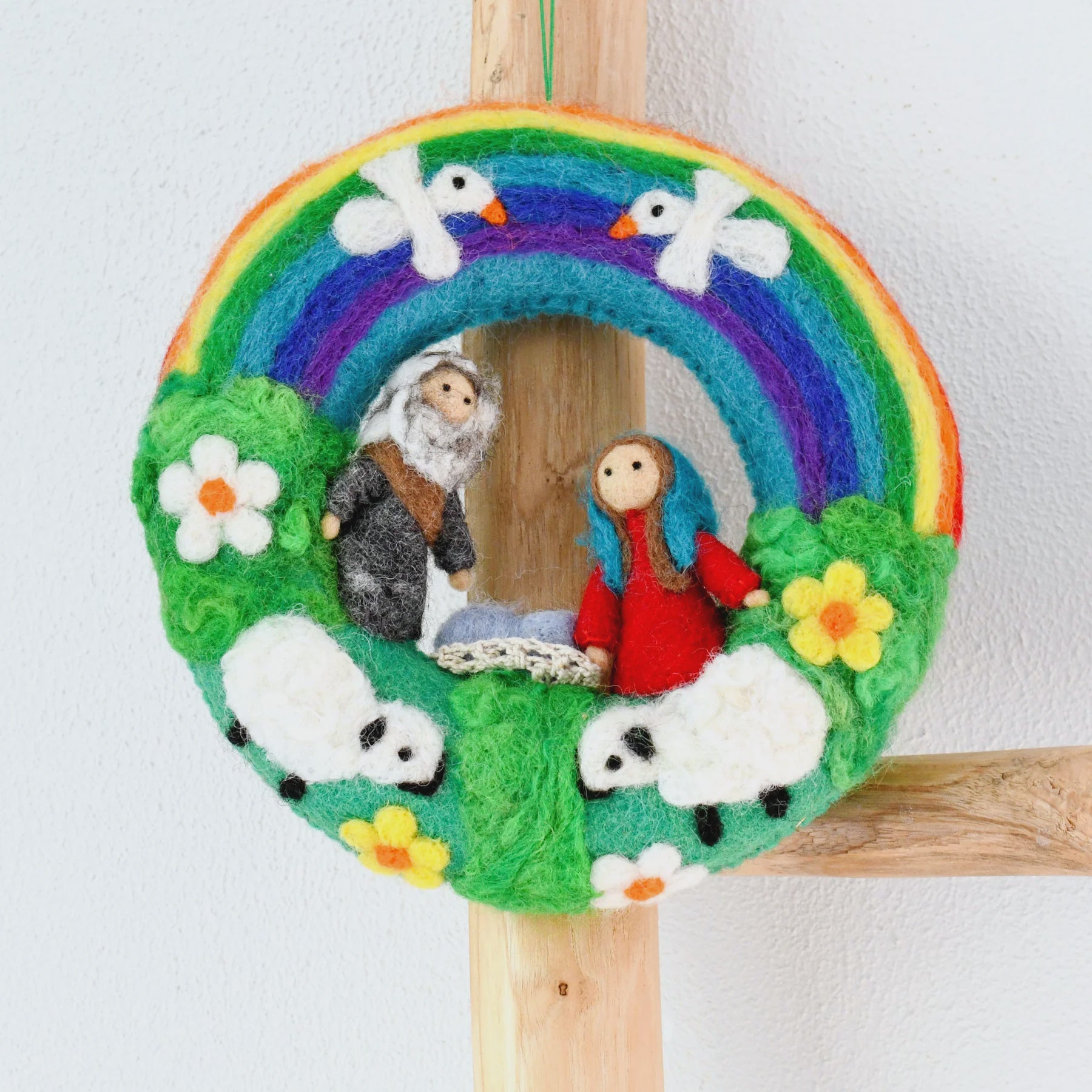 Tara Treasures - Felt Rainbow Nativity Wreath - Nepal