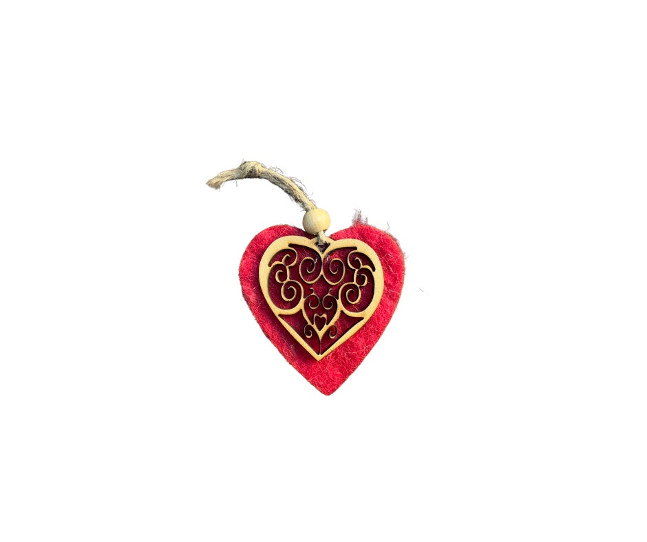 L'Arche - Felt & Woodern Latice Heart Ornament - Palestine