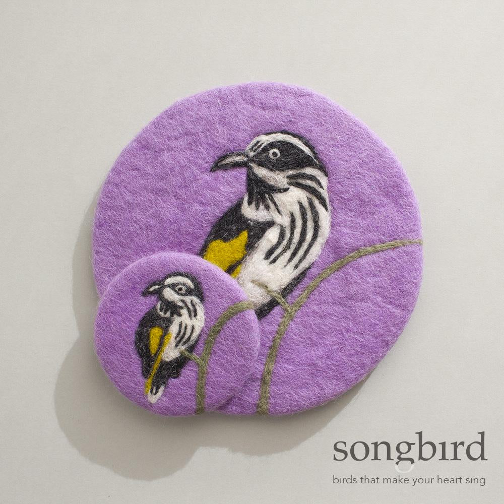 Songbird - New Holland Honeyeater & Banksia Felt Trivet - Nepal